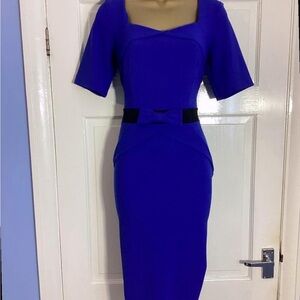 Elegant Blue Midi Dress with Belt